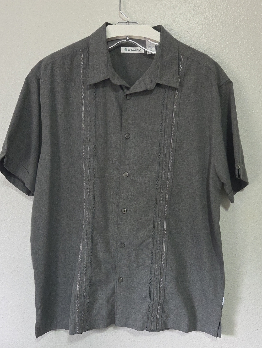 CUBAVERA Men's Short-Sleeve Button-Down Shirt - Charcoal Gray Size XL